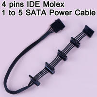 High Quality 1 Pcs Practical Durable PC Server 4 pins IDE Molex 1 to 5 SATA Power Cable Adapter Splitter Cables 18AWG Black 40cm