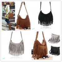 แฟชั่นผู้หญิงไหล่กระเป๋าพู่แนวโน้ม Cross Body กระเป๋าพู่ Suede Faux Fur Fringe Messenger ไหล่กระเป๋าถือ