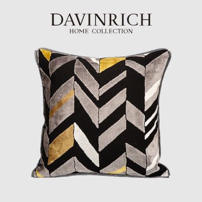 DAVINRICH High Grade Cut Velvet Throw Pillow Case Designer Geometric Gray Yellow Cushion Cover Luxu American Interior Home Decor