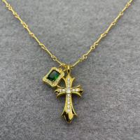 [COD]2022 ปีของใหม่ Kro Emerald Cross Necklace สร้อยคอคู่รักสาวฮอตทำเงินเก่า Dark Small Gold