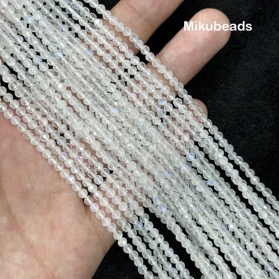 Wholesale Natural 3mm AA Rainbow Moonstone Faceted Round Loose Beads For Making Jewelry DIY Stone Necklace Strand Mikubeads