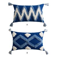 30x50cm Boho Lumbar Pillow Case White Blue Geometric Tufted Tassel Cushion Cover Dropshipping