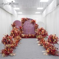 [ดอกไม้ประดิษฐ์ร้อน688] Hilera ฟลอเรสเดอเทียม Rojas Doradas Arco De Boda Arreglo ฟลอเรสเดอ Fondo De Escenario Pared Área De Bienida Esquina Gancolte Floral