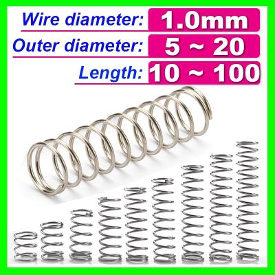 304 Stainless Steel Spring Wire Diameter 1.0mm Compress Pressure Spring Rotor Return Buffer Cylidrical Coil Od 5mm~20mm 10pcs Spine Supporters