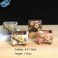 Pastoral Home Decoration Succulent Rectangular Flower Pot With Feet Hand painted Fresh Plant Ceramic Flowerpot Bonsai Planter