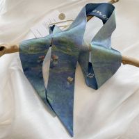 【CC】 Chinese Ink Painting Silk Scarf Hair Band Tied-Up Bow Accessories