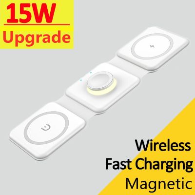 15W 3 in 1 Magnetic Wireless Charger Pad Stand Foldable For iPhone 14 13 12 Airpod Apple Watch 8 7 6 Fast Charging Dock Station