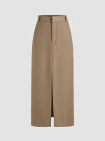 Cider Solid High Waist Split Maxi Skirt