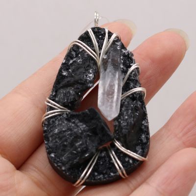 【cw】 1pcs Stone Druzy Drop Pendants Charms for Necklace Jewelry Making Accessory Size 35x55mm ！