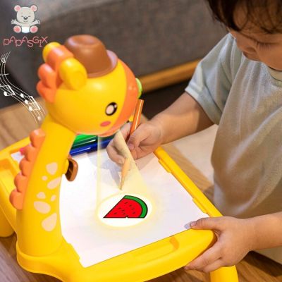 Kids Painting Board Toys Children LED Projector Art Painting Table Desk Arts Toy Educational Learning Paint Tool Toy For Girl