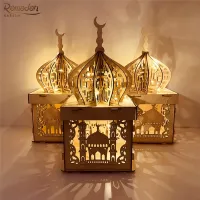 Muslim Ramadan Festival Decorative Wooden Lamp Ornament Eid Mubarak Castle Palace Decor Crafts Eid and Ramadan Home Decoration
