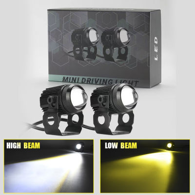 60W Motorcycle LED Spotlight Headlight Spot Fog Dual Colour LED HiLow Beam Driving Lights Auxiliary Light 9-30V