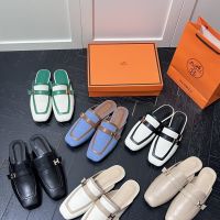 2023 HermÉˉsˉNew Half Slippers for Womens Outerwear: Sandals, Lock Buckles, Flat Bottom Muller Shoes, Versatile Low Heel Casual Shoes