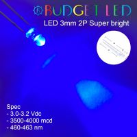 LED 3mm 2P Super bright BLUE แอลอีดีซุปเปอร์ไบร์ทหลอดใส สีน้ำเงิน ให้ความสว่างสูง ความร้อนต่ำ ( 20 ชิ้น : 50 ชิ้น : 100 ชิ้น : 1,000 ชิ้น )