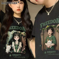 MAYCHEER   แขนสั้นการ์ตูนอะนิเมะฤดูร้อนเสื้อยืดพิมพ์ลายชายและหญิงเสื้อแบบหลวมลำลอง