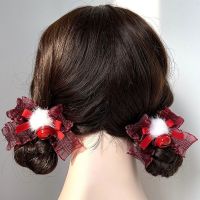 [COD] headdress New Year style red bow bell side furry clip hair ball