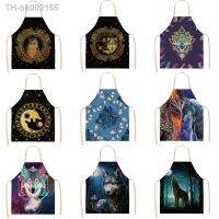 ∈✌☂ Stars Moon Wolf Head Printed Pattern Apron Sci-Fi Style Sleeveless Apron Fashion Party Apron Cooking Apron Cotton Linen Apron