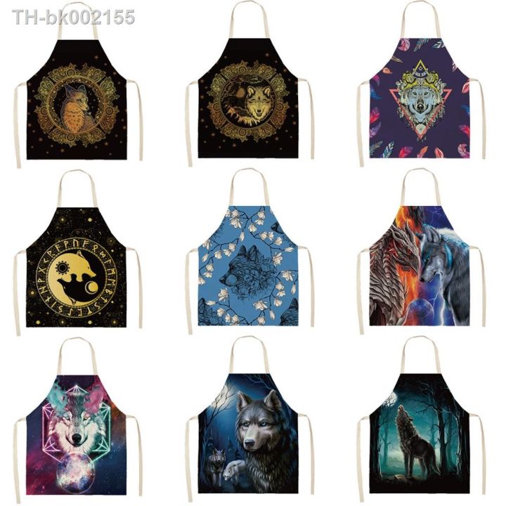 stars-moon-wolf-head-printed-pattern-apron-sci-fi-style-sleeveless-apron-fashion-party-apron-cooking-apron-cotton-linen-apron