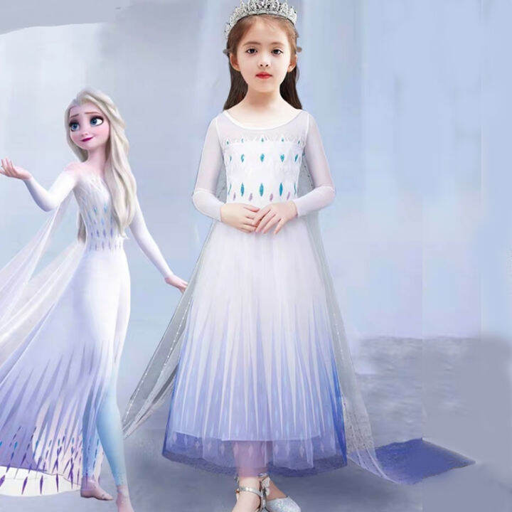 แช่แข็ง2-elsa-annaชุดคอสตูมงานปาร์ตี้เด็กชุดงานปาร์ตี้ยาวแขนยาวผ้าคลุมถอดออกได้วัสดุฝ้าย