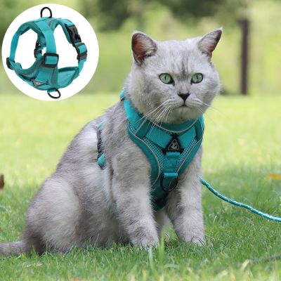 [HOT!] Cat Harness and Leash Set for Escape Proof Cat Vest Harness With Reflective Strips Adjustable Soft Mesh Vest for Kitten Puppy