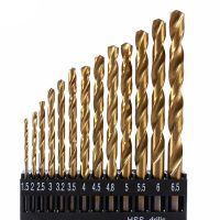 13pc 1.5-6.5mm Round Shank Twist Drill Bit Set Titanium Coated Hole Cutter High Speed Steel Gun Drill Bit Metal Woodworking Tool Drills Drivers