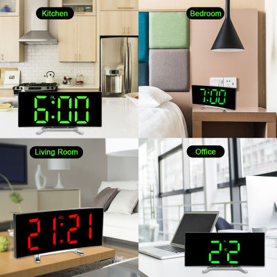 HotCurved Dimmable Mirror Clock Home Decors For Kids Bedroom 7 Inch Large Number Table Clock LED Screen Digital Alarm Clock