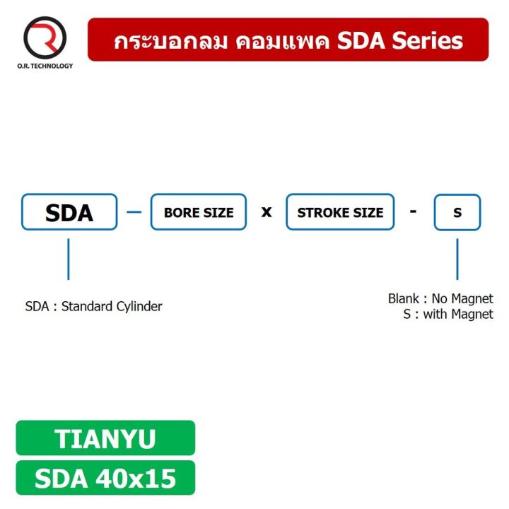 1ชิ้น-sda-40x15-กระบอกลมคอมแพค-กระบอกลม-รุ่นคอมแพค-compact-air-cylinder-sda-series-แบบคอมแพค