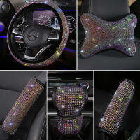 Colorful Bling Rhinestone Car Steering Wheel Cover Crystal Auto Seat Belt Cover Armrests Cover Interior Accessories For Women