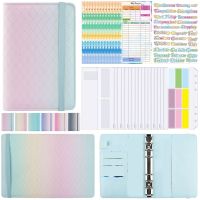 A6 Gradient Macaron Binder Hand Ledger Notebook Leather PU Loose-Leaf Book Cash Budget Book with Zip Bag