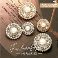 6pcs Pearl Rhinestone Gold Metal Buttons for Clothing Suit Sweater Coat Women Decor Button Sewing Garment Flower Accessory 25mm