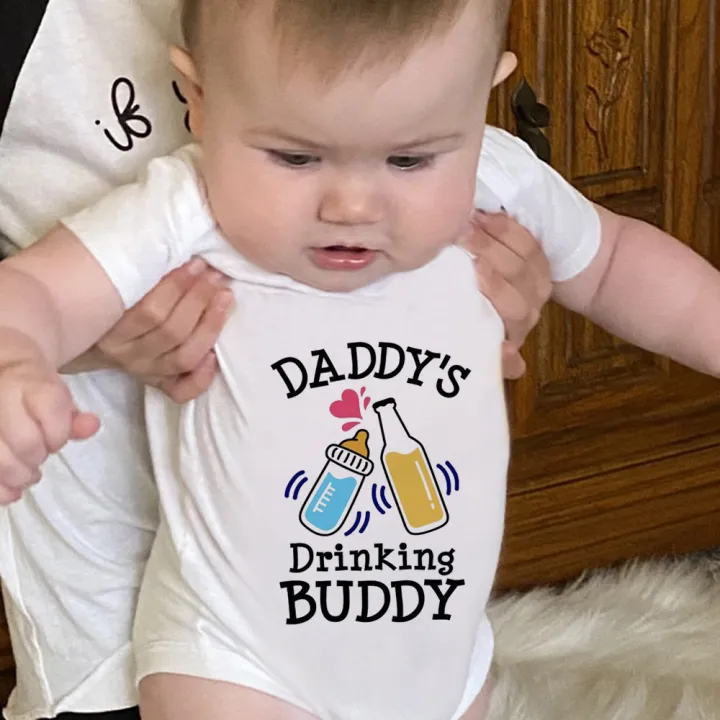 Funny baby clothes Funny Baby Daddy's Drinking Buddy baby Bodysuit Dad  Reveal outfit Pregnancy Announcement gift | Lazada Singapore