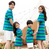 Summer Matching Family Outfits Mum Daughter Casual Striped Dress Dad Son Cotton T-shirt&amp; Shorts Holiday Seaside Couple Outfit