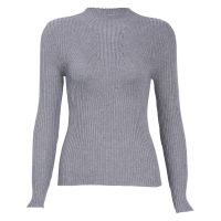 Women Autunm Long Sleeve Solid Color High Collar Elastic Knit Sweater Pullover