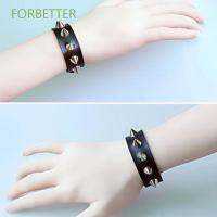 Forbetter สายรัดข้อมือแฟชั่นสายหนังหลากสีสไตล์พังก์สําหรับผู้หญิงและผู้ชาย