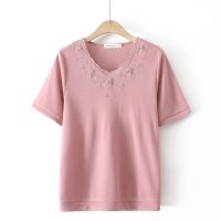 【มีไซส์ใหญ่】Plus Size XL-4XL Womens Short Sleeve Summer Shirts Casual Floral Embroidery Slim Tops Oversized Vintage Top