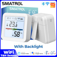 SMATRUL Tuya/สมาร์ท App Wifi ชีวิตมิเตอร์ดิจิตัลเซ็นเซอร์ความชื้นและอุณหภูมิ,แบ็คไลท์อุณหภูมิอิเล็กทรอนิกส์ความชื้นในบ้านเซนเซอร์มอเตอร์ในร่มพร้อมแบ็คไลท์ไฮโกรมิเตอร์เครื่องวัดอุณหภูมิการควบคุมเสียงสำหรับ Alexa Google Home