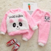 Baby Clothes 2pcs Autumn and Winter Warm Childrens Pajamas Home Service Suits for Boys and Girls Cartoon Coral Fleece Pajamas Flash Cards Flash Cards