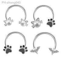 16G 1PC Bat Septum Ring Cat Foot Print Open C Shape Nose Clip Stainless Steel Septum Clicke Daith Earring