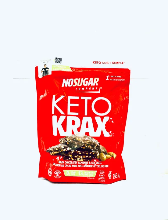 NO SUGAR KETO KRAX DARK CHOCOLATEY ALMONDS & SEA SALT 245G EXPIRY SEP
