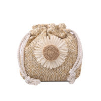 New summer beach wind cute sunflower crossbody woven bag Handmade crochet round straw bag female bag beach bag