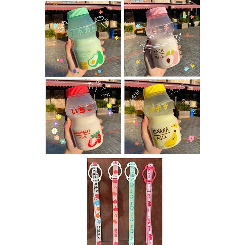 480ml Plastic Cute Yogurt Water Bottle Tour Drinking Bottle Fruit Kawaii  Milk Carton Shaker Bottle for Kids/Girl/Adult - AliExpress