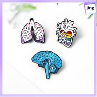 JING เครื่องประดับหัวเข็มขัด ผู้ชายผู้หญิง เสื้อผ้า Lapel Pin การ์ตูน เครื่องประดับเสื้อผ้า ป้าย หมุดเคลือบ ปอดสมอง เข็มกลัด กายวิภาคของหัวใจ