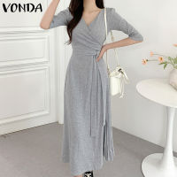 (จัดส่งฟรี)Fancystyle VONDA ชุดเดรสสำหรับผู้หญิง,ชุดเดรสแหวกหน้าคอวีหรูหราเก็บเอวใส่ทำงานสายหนัง