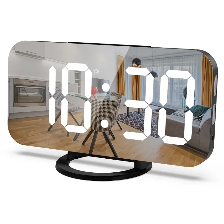 LED Mirror Table Clock Digital Alarm Snooze Display Time Night Light Desktop USB Alarm Clock