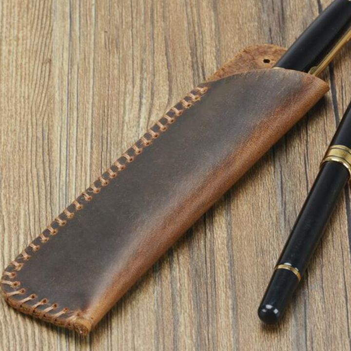 genuine-leather-double-pen-sleeve-case-holder-pouch-cover-for-2-pen-handmade-vintage-brown