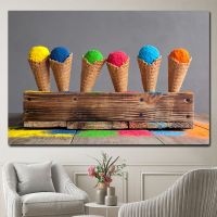 Modern Colorful Ice Cream Cones Canvas Painting LGBT Rainbow Sign Posters and Prints for Living Room Wall Decor Cuadros Wall Art