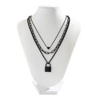 Hip Hop Multi Layer Lock Chain Choker Women Men Punk Rock Black Heart Padlock Pendant Necklace Goth Jewelry Fashion Chain Necklaces