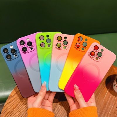 Luxury Magsafe Wireless Charge Matte Case For iPhone 11 12 13 14 Pro Max 14 Plus Soft Magnetic Bumper Gradient Color Back Cover