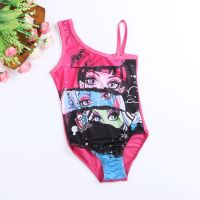 [COD] European and foreign trade childrens swimsuit new fashion one-shoulder sling beveled one piece dropshipping