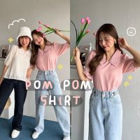 Chuuchop_พร้อมส่ง(C7774)✨??Pom pom shirt เสื้อเบลาส์คอปกทรงตุ๊กตา มี2สี ผ้าปอมปอม